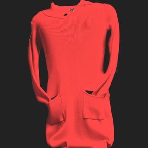 Ladies Red, Pocket, Long Sleeve, Sweater Dress, Size Large